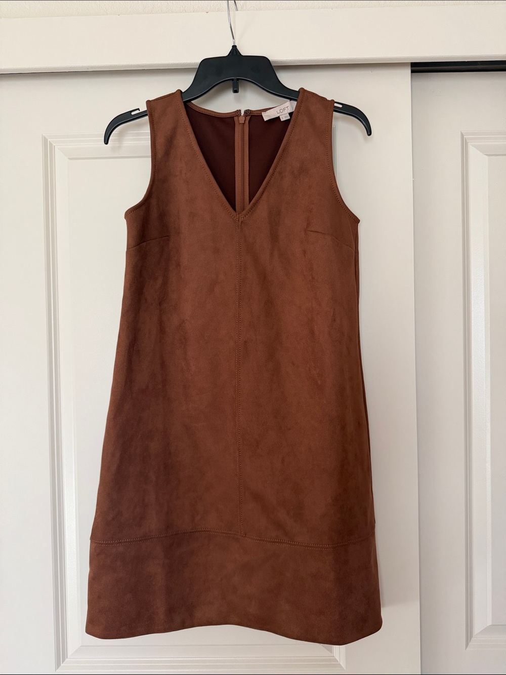 LOFT Brown Suede-Look Sleeveless V-Neck Mini Dress